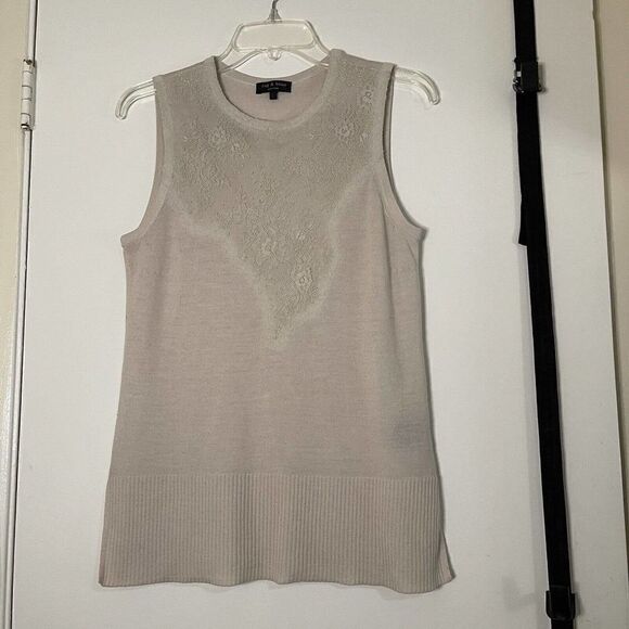 Rag and Bone blush pink Wool lace detail wool knit sleeveless top size Small - Picture 1 of 6